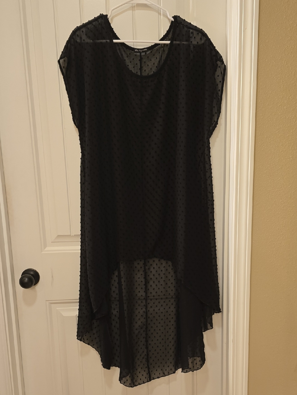 cha cha vente Black Sheer Swiss-Dot High-Low Dress